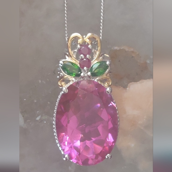 Pink spinel "berry" with topaz and ruby accents sterling 14k vermeil - Picture 11 of 16